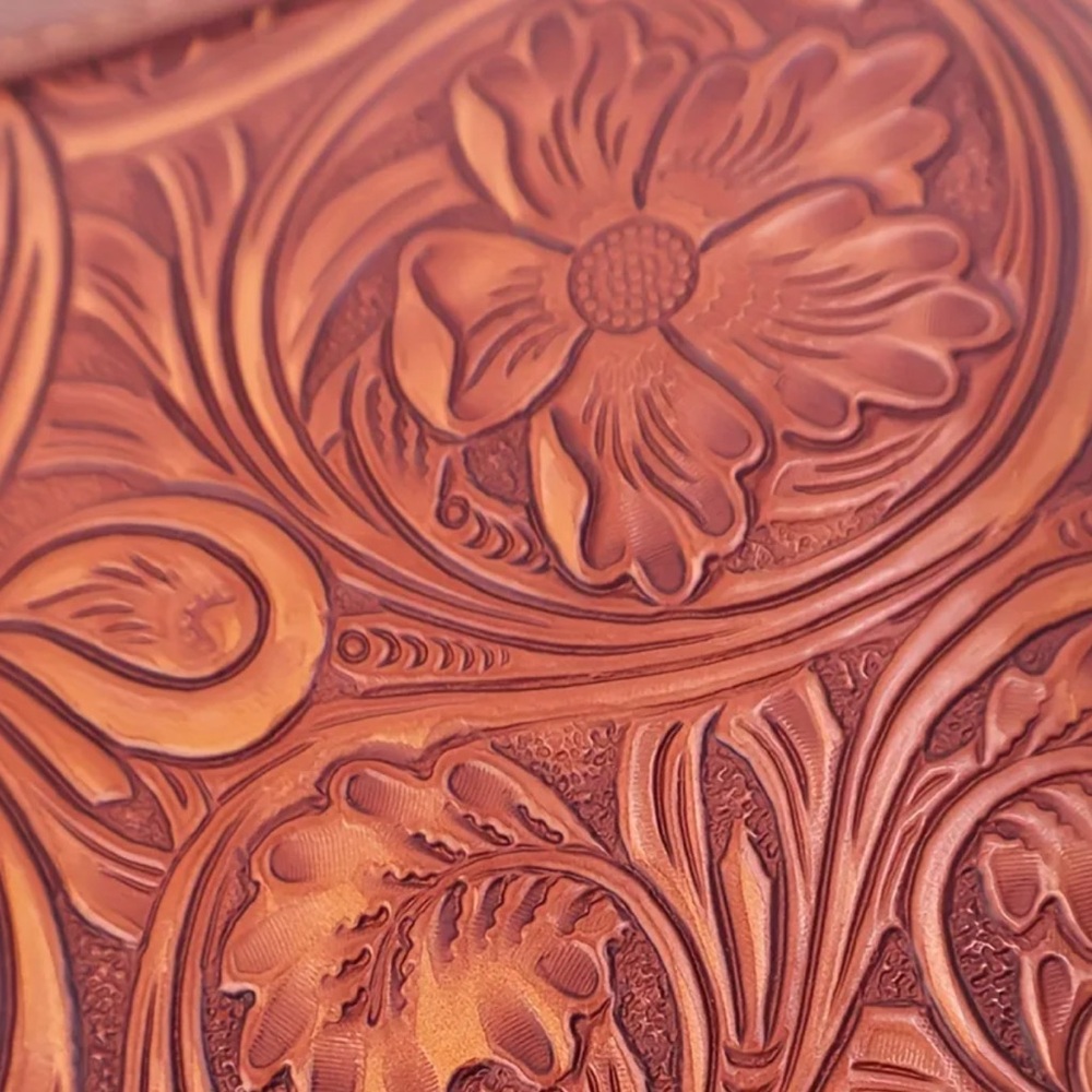 Brown Embossed Leather Crossbody Bag - Picture 9 of 12